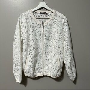 Mint Velvet Lace Bomber Jacket Ivory